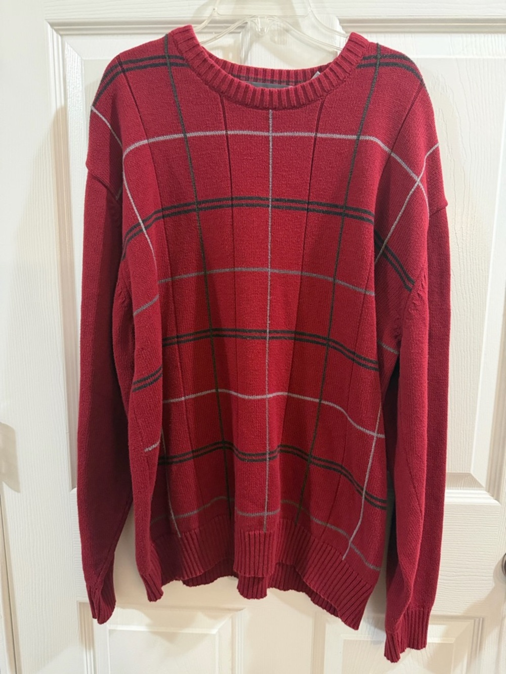 Oscar de la Renta Red Windowpane Crewneck Sweater